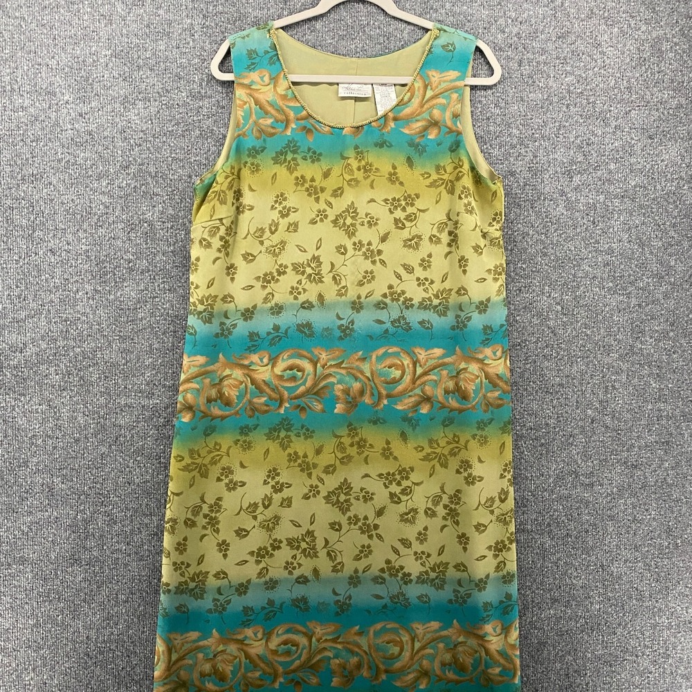 Kathie Lee Dress Large Green Floral Sleeveless Long Vintage 90s Fairy Cottage - Picture 1 of 13